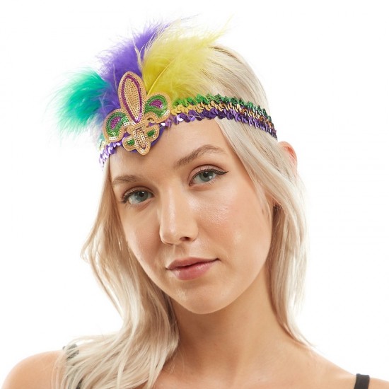 Mardi Gras Sequin Feather Headband