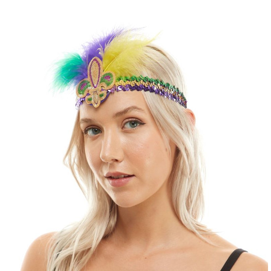 Mardi Gras Sequin Feather Headband