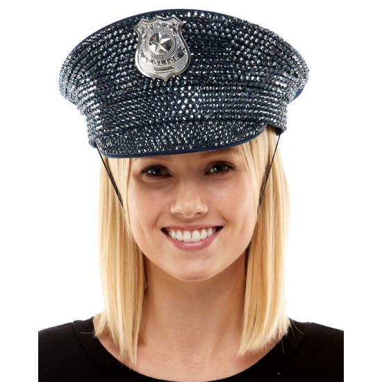 Navy Rhinestone Police Hat