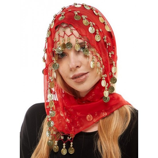 Red Gold Coins Headscarf