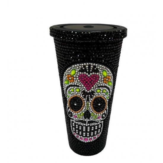Black Day of the Dead Rhinestone Tumbler Black Day of the Dead Rhinestone Tumbler