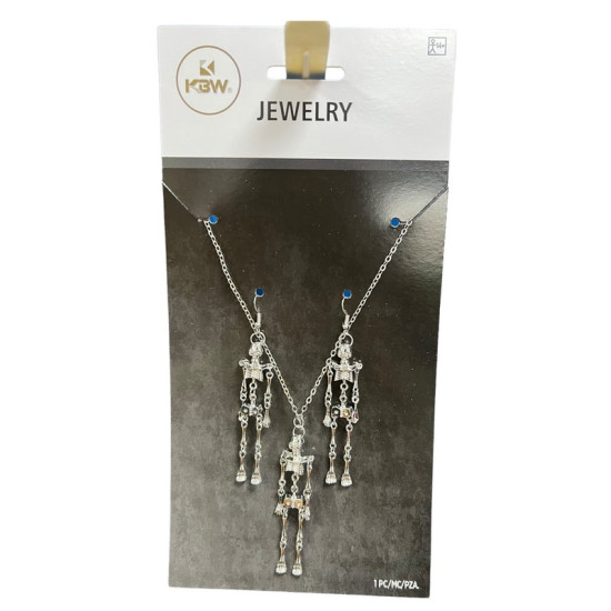 Silver Skeleton Necklace+Earri
