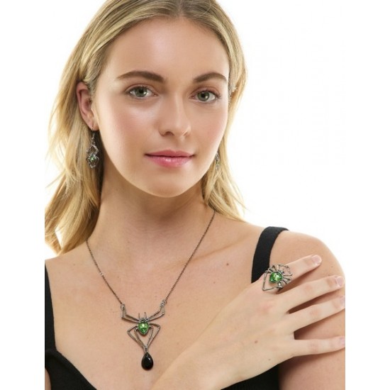 Green Gem Spider Necklace