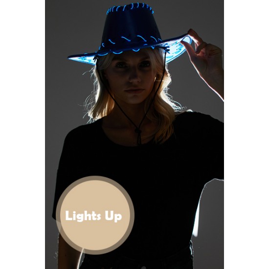 Blue Light-Up Leather Cowboy Hat