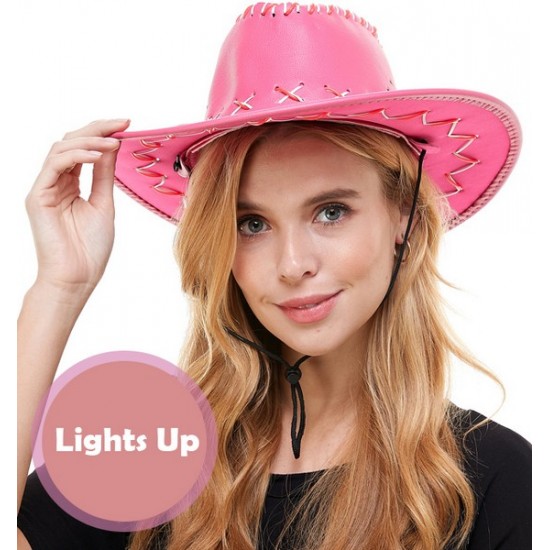 Hot Pink Light-Up Leather Cowboy Hat