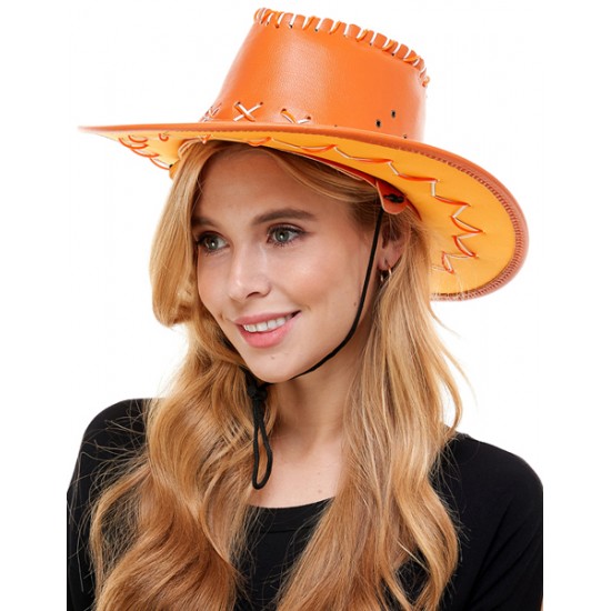 Orange Light-Up Leather Cowboy Hat