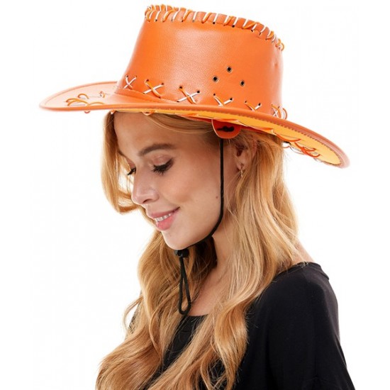 Orange Light-Up Leather Cowboy Hat