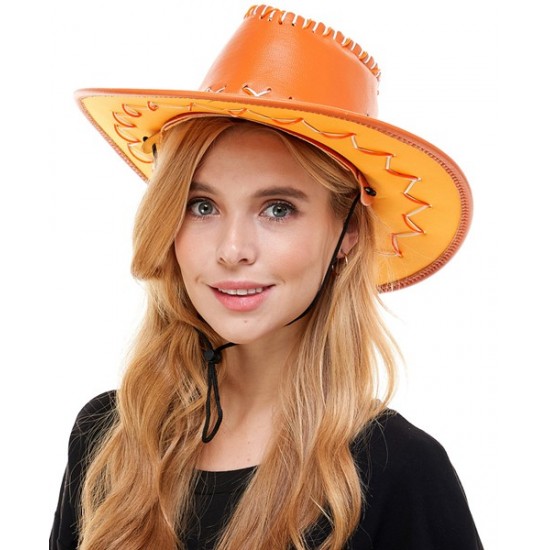 Orange Light-Up Leather Cowboy Hat