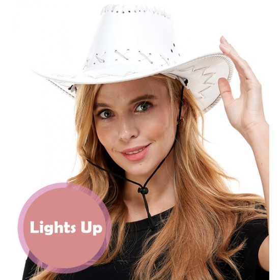 White Light-Up Leather Cowboy Hat
