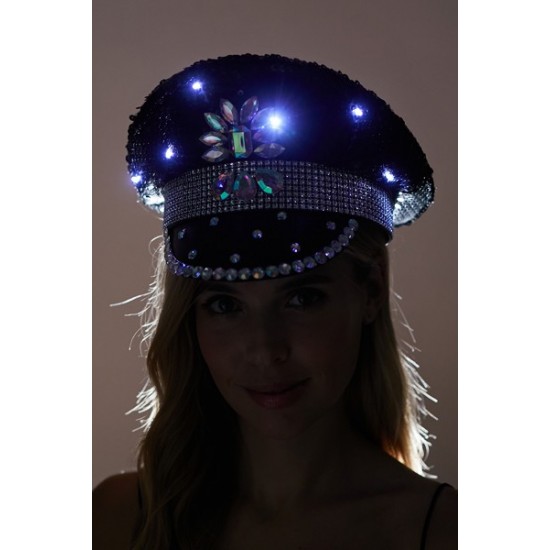 Black Sequin Light-Up Captain Hat