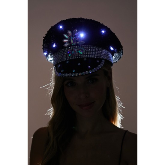 Black Sequin Light-Up Captain Hat