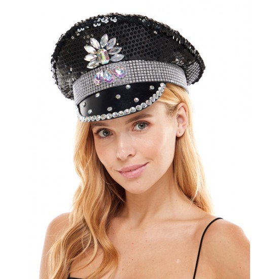 Black Sequin Light-Up Captain Hat
