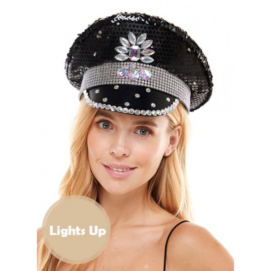 Black Sequin Light-Up Captain Hat