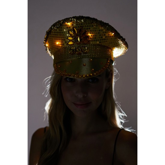 Gold Sequin Light-Up Captain Hat