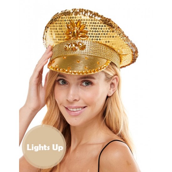 Gold Sequin Light-Up Captain Hat
