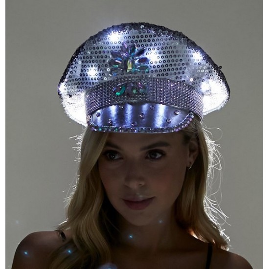 Silver Sequin Light-Up Captain Hat