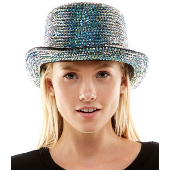 White Rhinestone Light-Up Top Hat