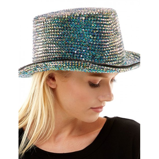 White Rhinestone Light-Up Top Hat
