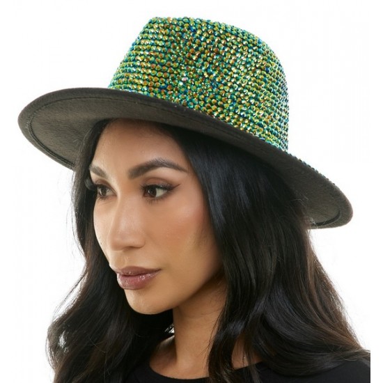 Citrine Rhinestone Wide Brim Fedora