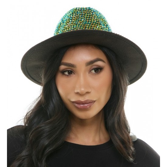 Citrine Rhinestone Wide Brim Fedora