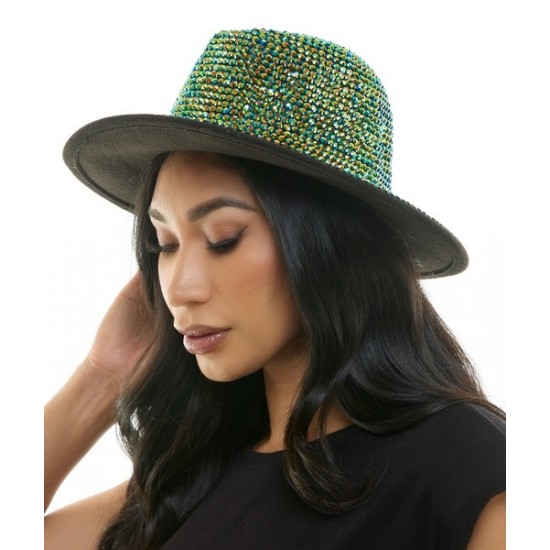 Citrine Rhinestone Wide Brim Fedora