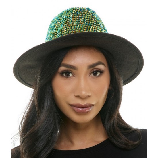 Citrine Rhinestone Wide Brim Fedora
