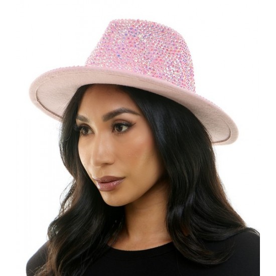 Pink Rhinestone Wide Brim Fedora