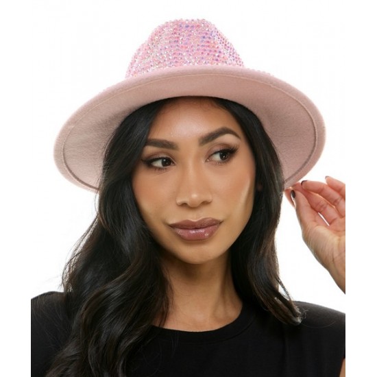 Pink Rhinestone Wide Brim Fedora