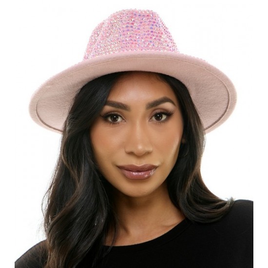 Pink Rhinestone Wide Brim Fedora