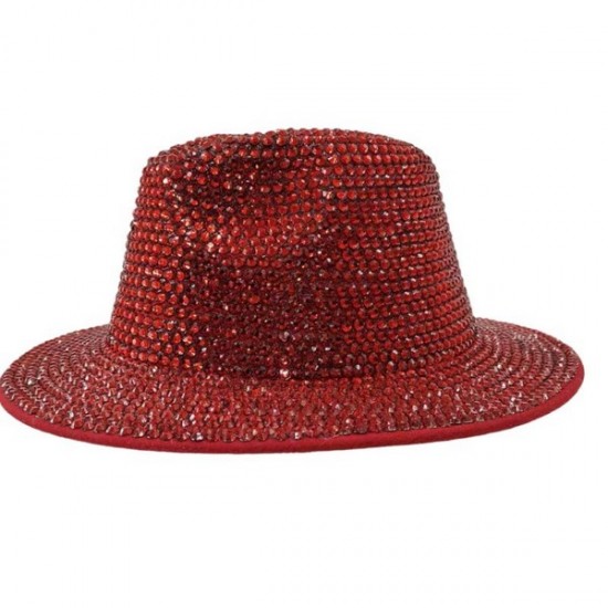 Red Rhinestone Wide Brim Fedora
