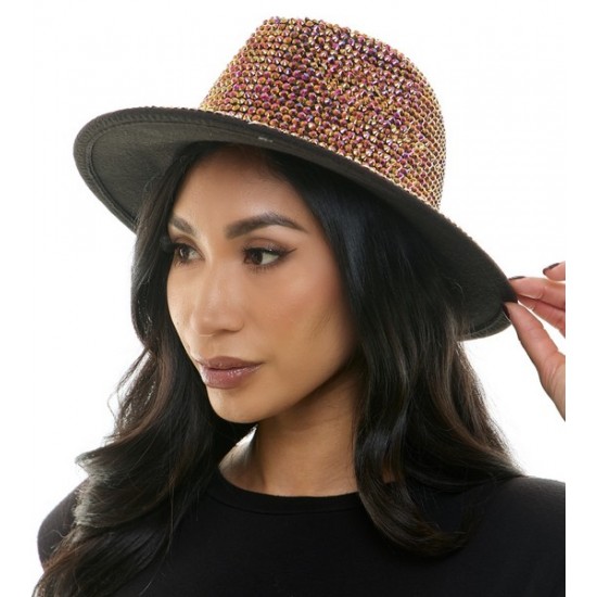 Rose Gold Rhinestone Wide Brim Fedora