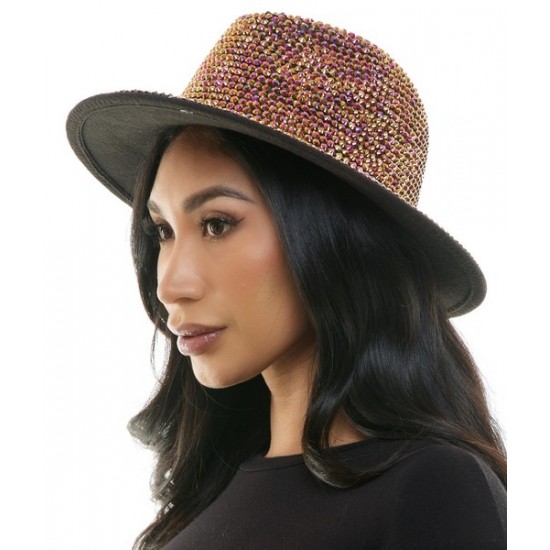 Rose Gold Rhinestone Wide Brim Fedora
