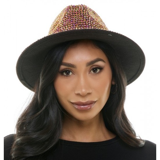 Rose Gold Rhinestone Wide Brim Fedora