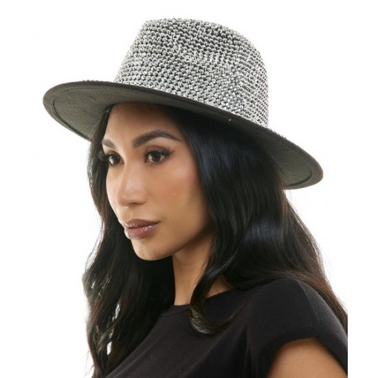 Silver Rhinestone Wide Brim Fedora