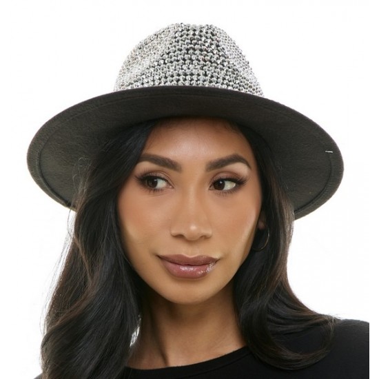 Silver Rhinestone Wide Brim Fedora