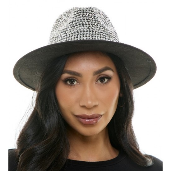 Silver Rhinestone Wide Brim Fedora