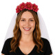 Floral Red Headband with White Veil Floral Red Headband with White Veil