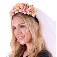 Floral Headband with White Veil