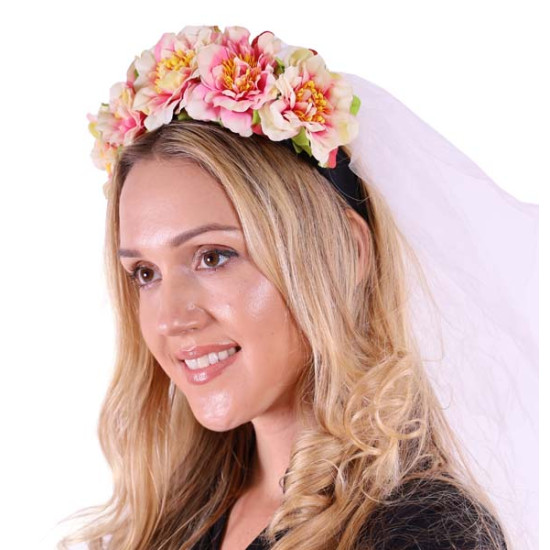 Floral Headband with White Veil Floral Headband with White Veil