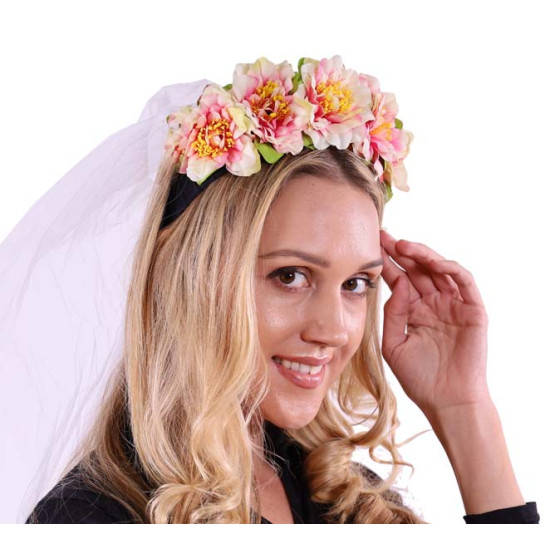 Floral Headband with White Veil Floral Headband with White Veil