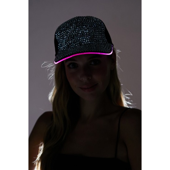 Silver Light-Up Rhinestone Baseball Cap