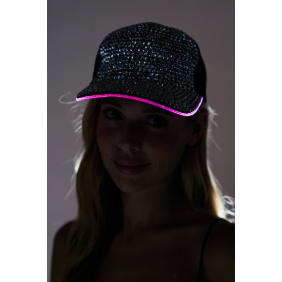 Silver Light-Up Rhinestone Baseball Cap