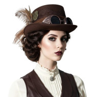 Brown Steampunk Goggles Top Hat
