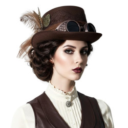 Brown Steampunk Goggles Top Hat