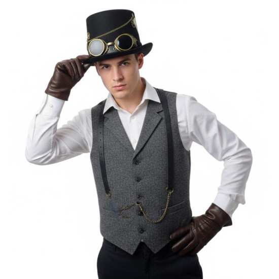 Black Steampunk Chain Goggles Top Hat