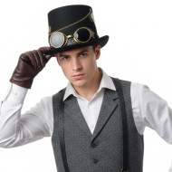 Black Steampunk Chain Goggles Top Hat