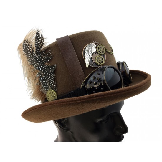 Feathered Gear Steampunk Top Hat