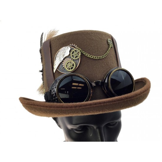 Feathered Gear Steampunk Top Hat