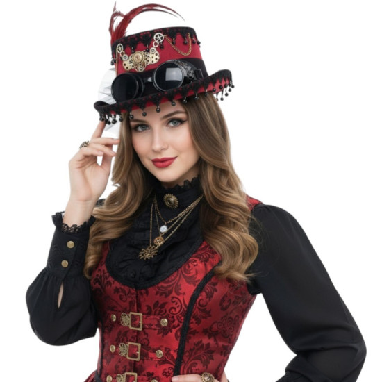 Red Steampunk Lace Top Hat