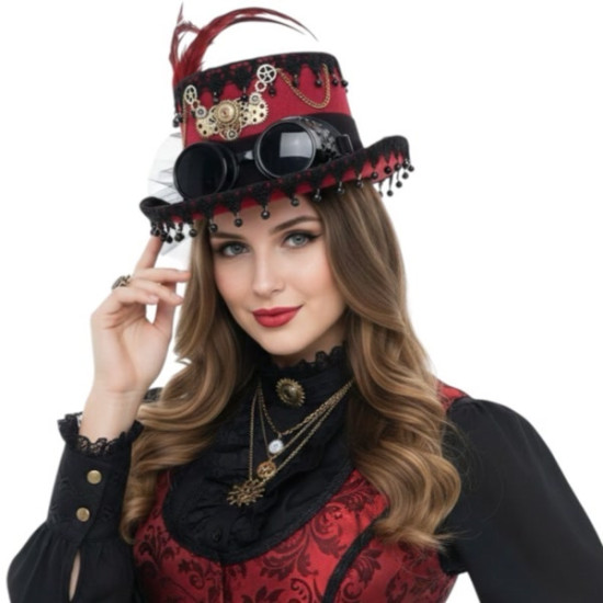 Red Steampunk Lace Top Hat